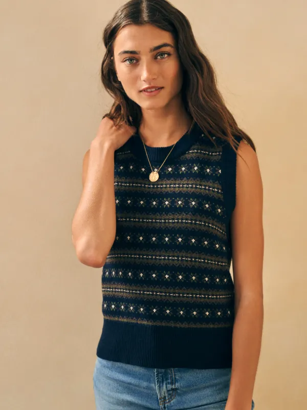 Highland Fair Isle Sweater Vest - Navy Multi sold by Faherty