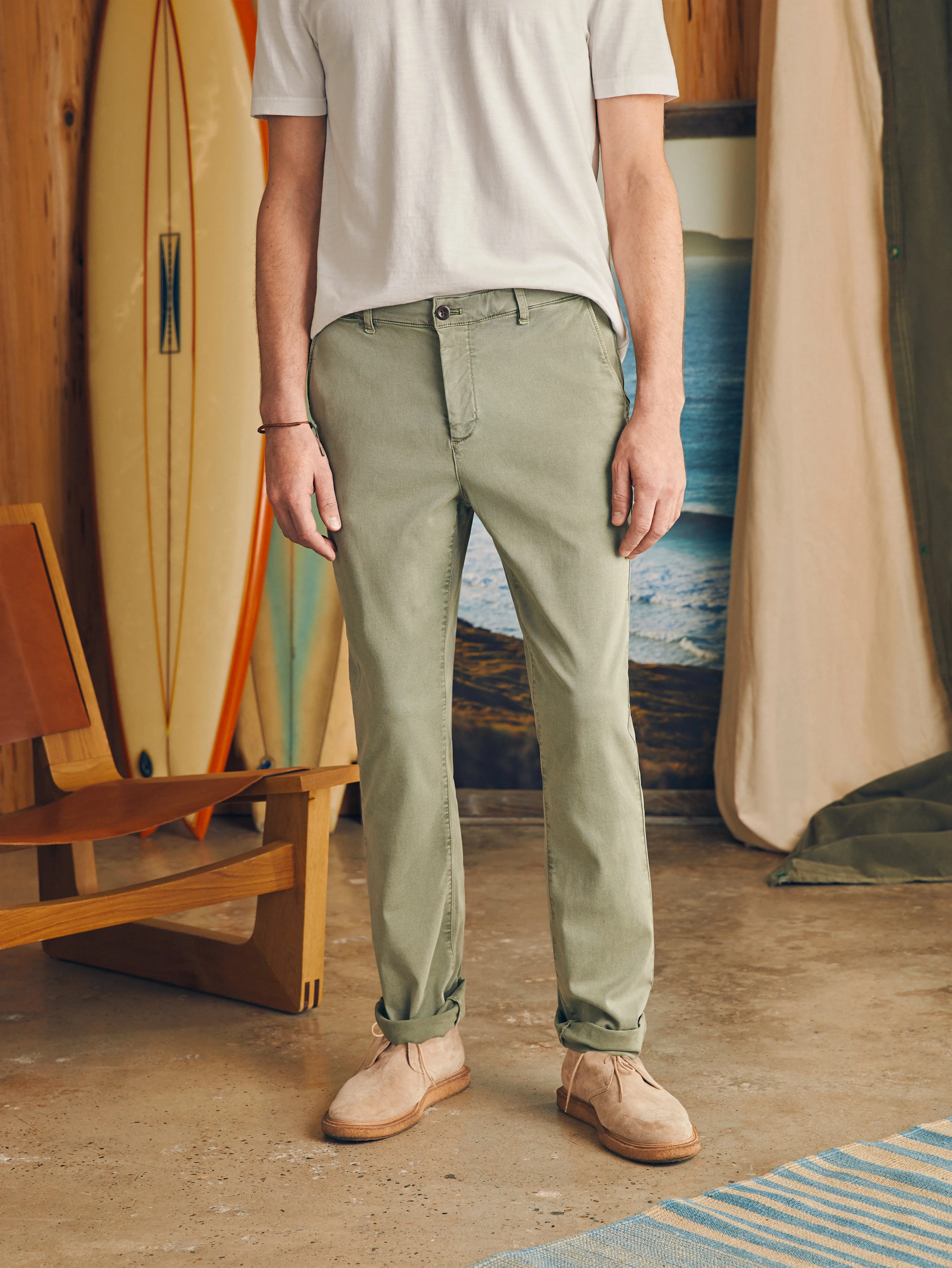 Coastline Stretch Chino (32" Inseam) - Mountain Olive sold by Faherty