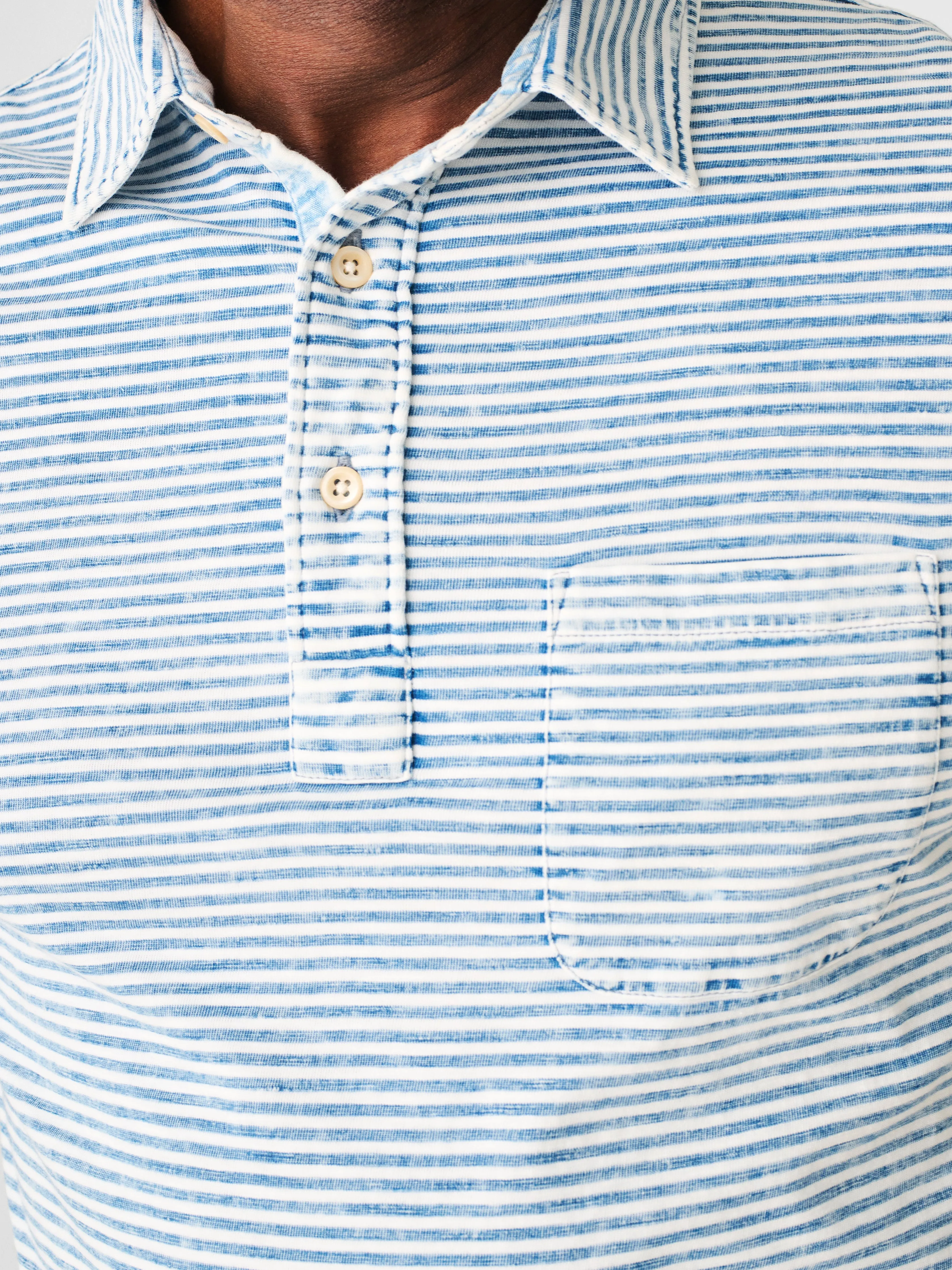 Short-Sleeve Indigo Polo Shirt - Salt Wash Indigo Stripe sold by Faherty product image thumbnail 2
