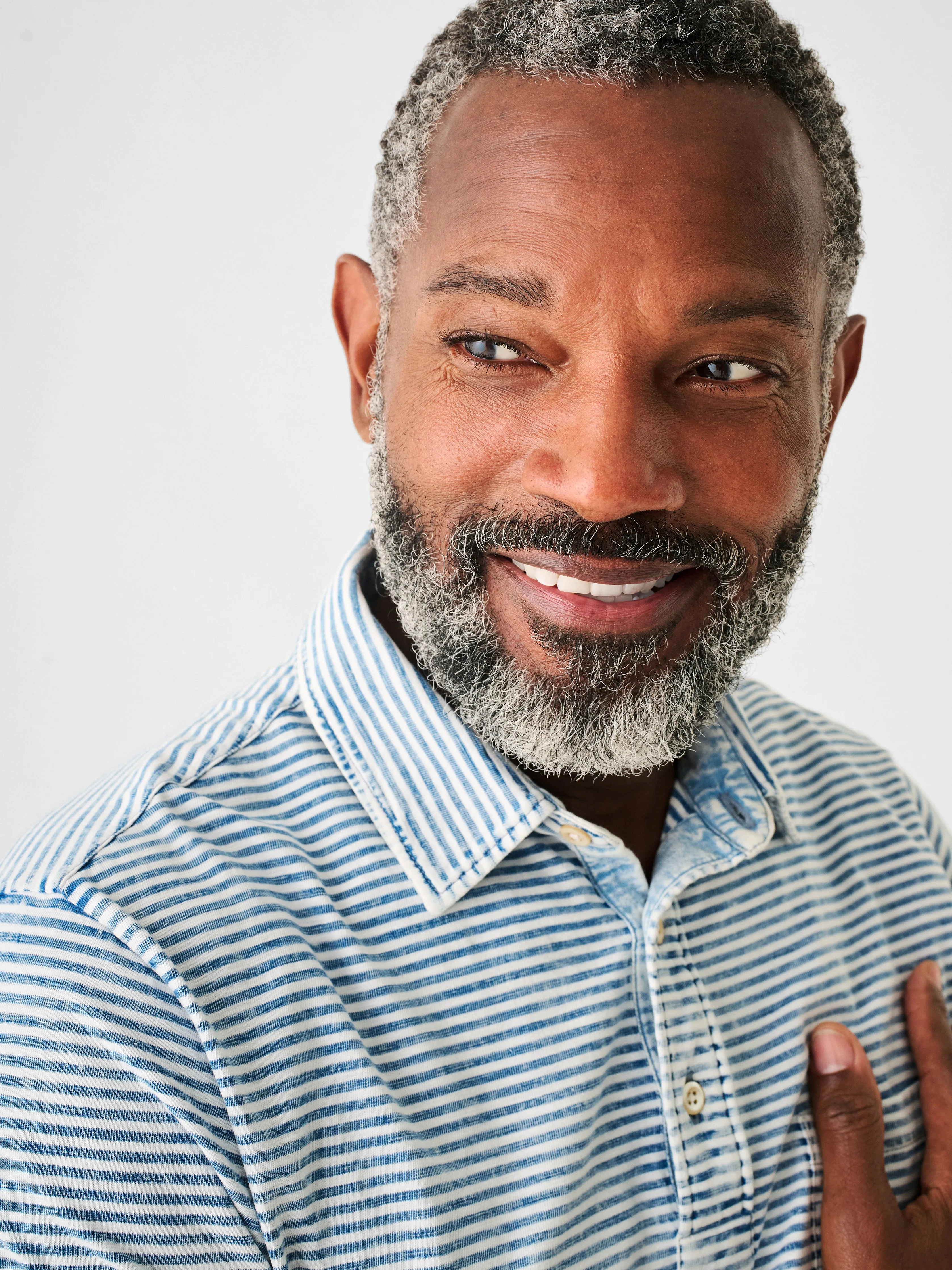 Short-Sleeve Indigo Polo Shirt - Salt Wash Indigo Stripe sold by Faherty product image thumbnail 3