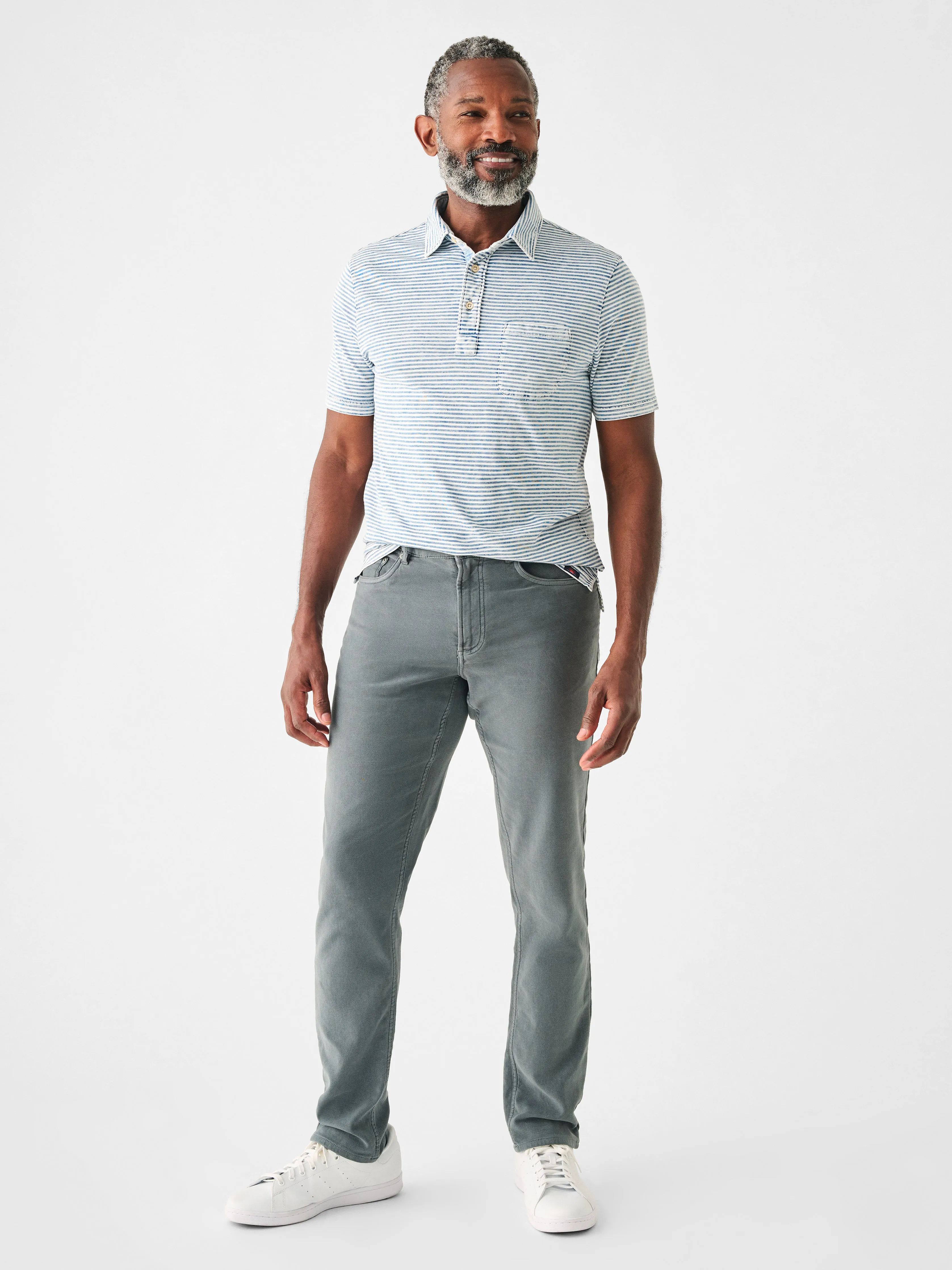 Short-Sleeve Indigo Polo Shirt - Salt Wash Indigo Stripe sold by Faherty product image thumbnail 4