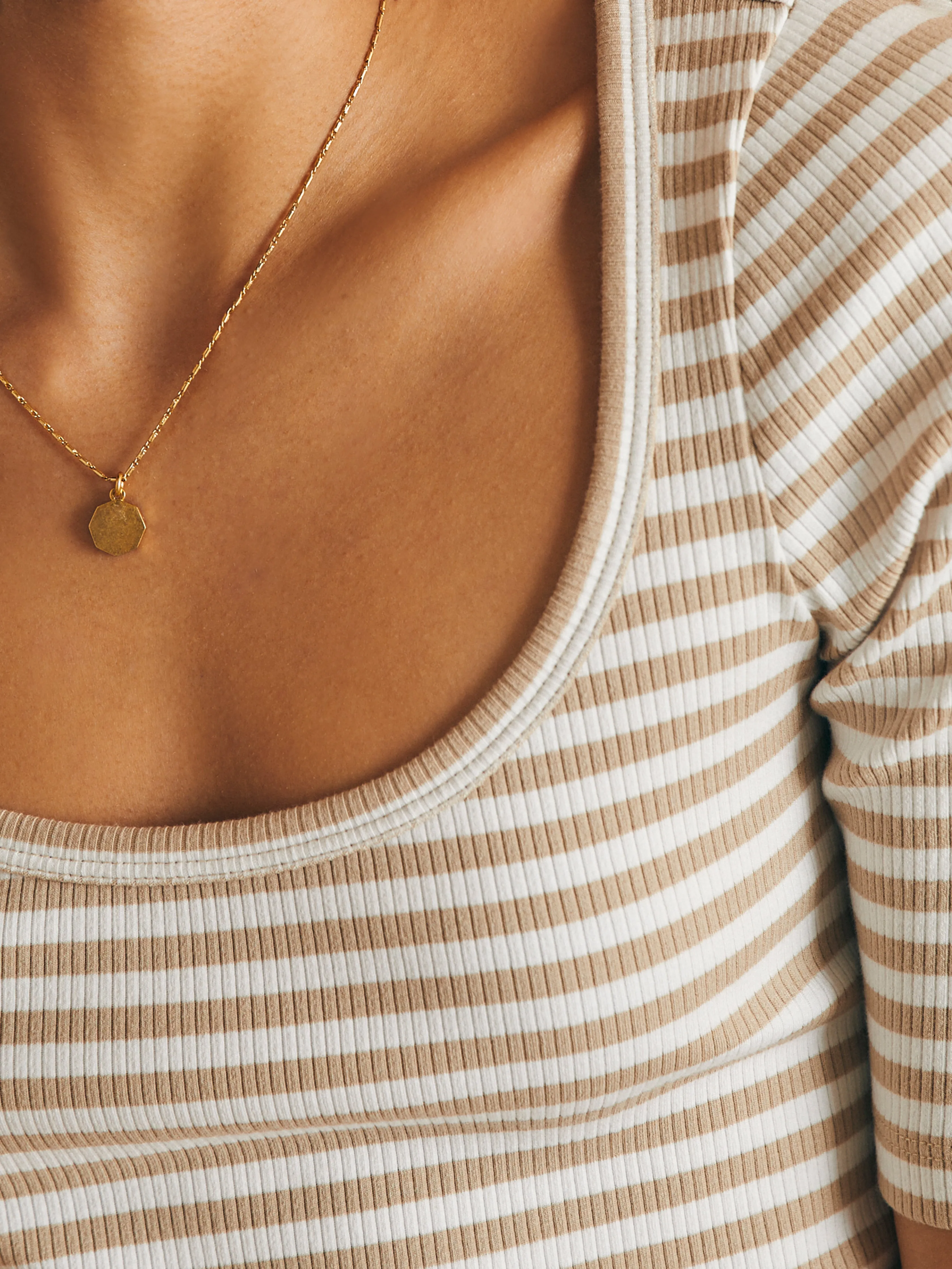 Freestyle Rib Elbow Sleeve Knit Tee - Neutral Seaside Stripe sold by Faherty product image thumbnail 2