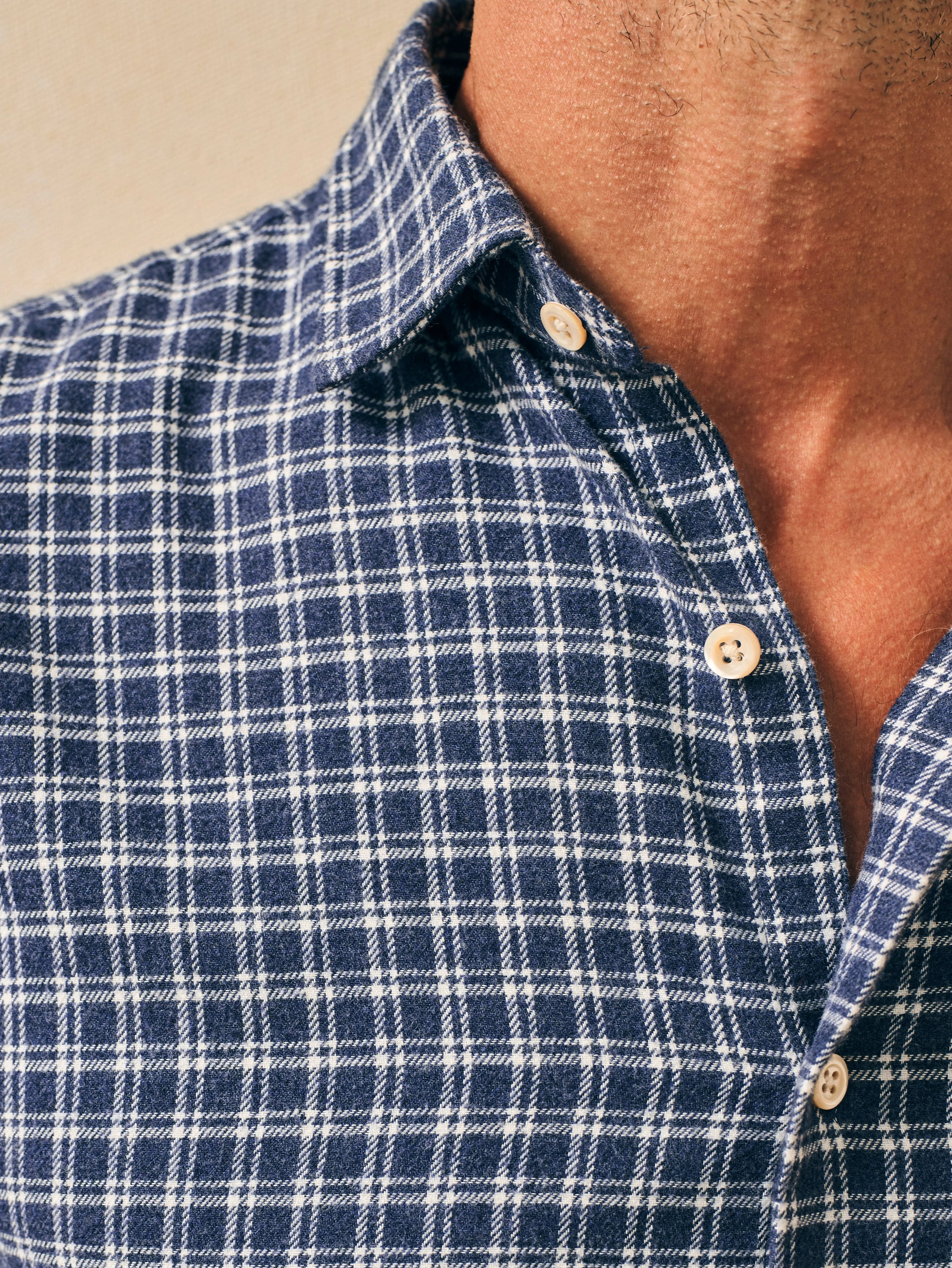 Reserve Flannel Shirt - Navy White Check sold by Faherty product image thumbnail 3