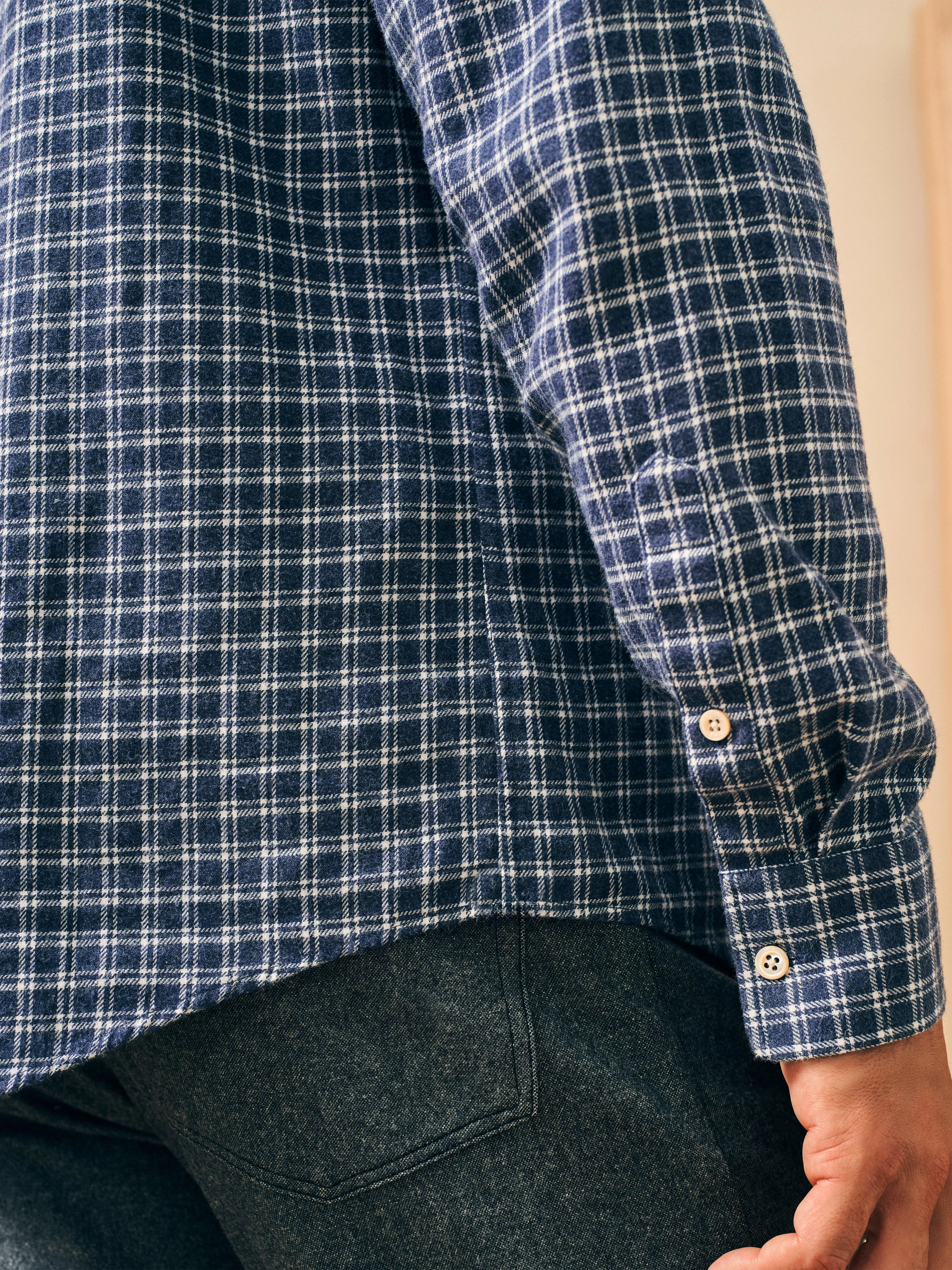 Reserve Flannel Shirt - Navy White Check sold by Faherty product image thumbnail 4