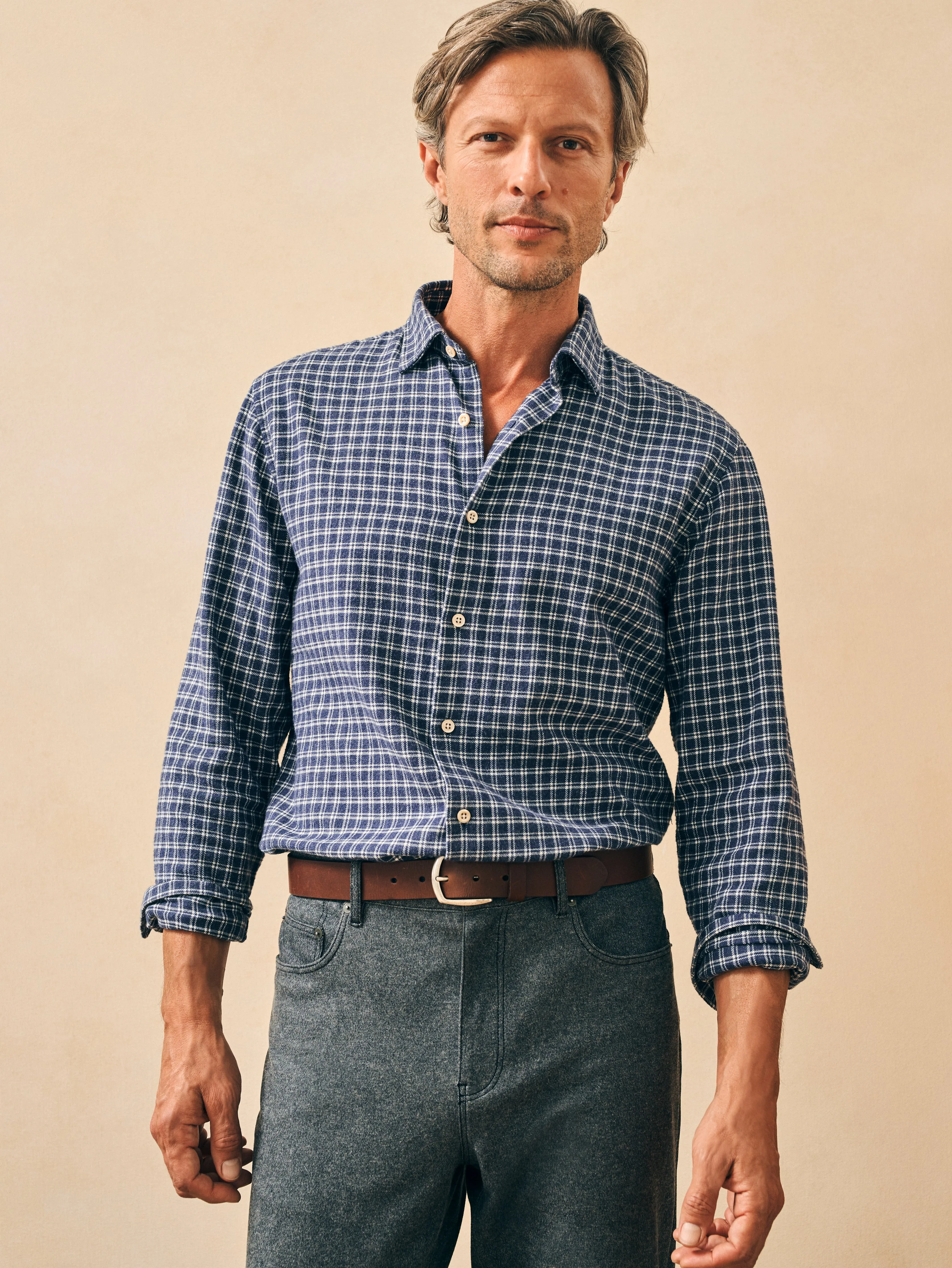 Reserve Flannel Shirt - Navy White Check sold by Faherty product image thumbnail 2