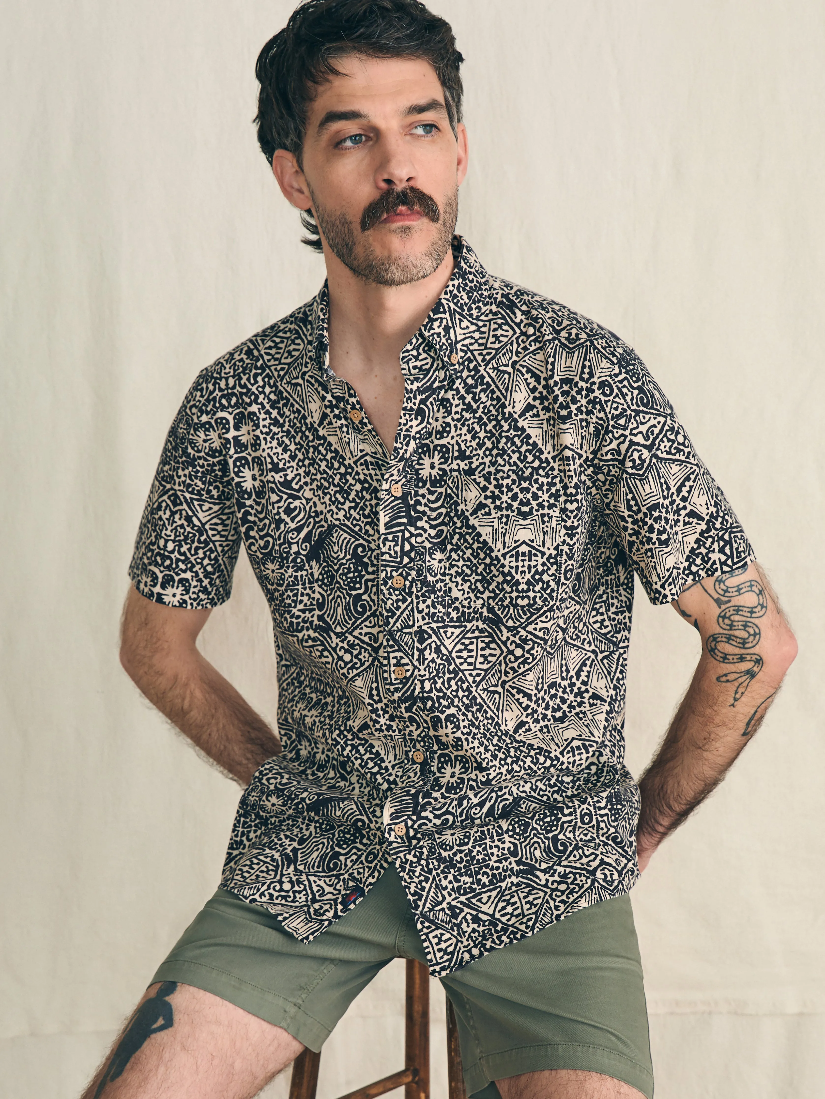 Short-Sleeve Breeze Shirt - Black Kaula sold by Faherty