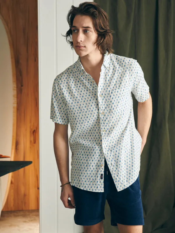 Short-Sleeve Breeze Shirt - Blue Palm Foliage sold by Faherty