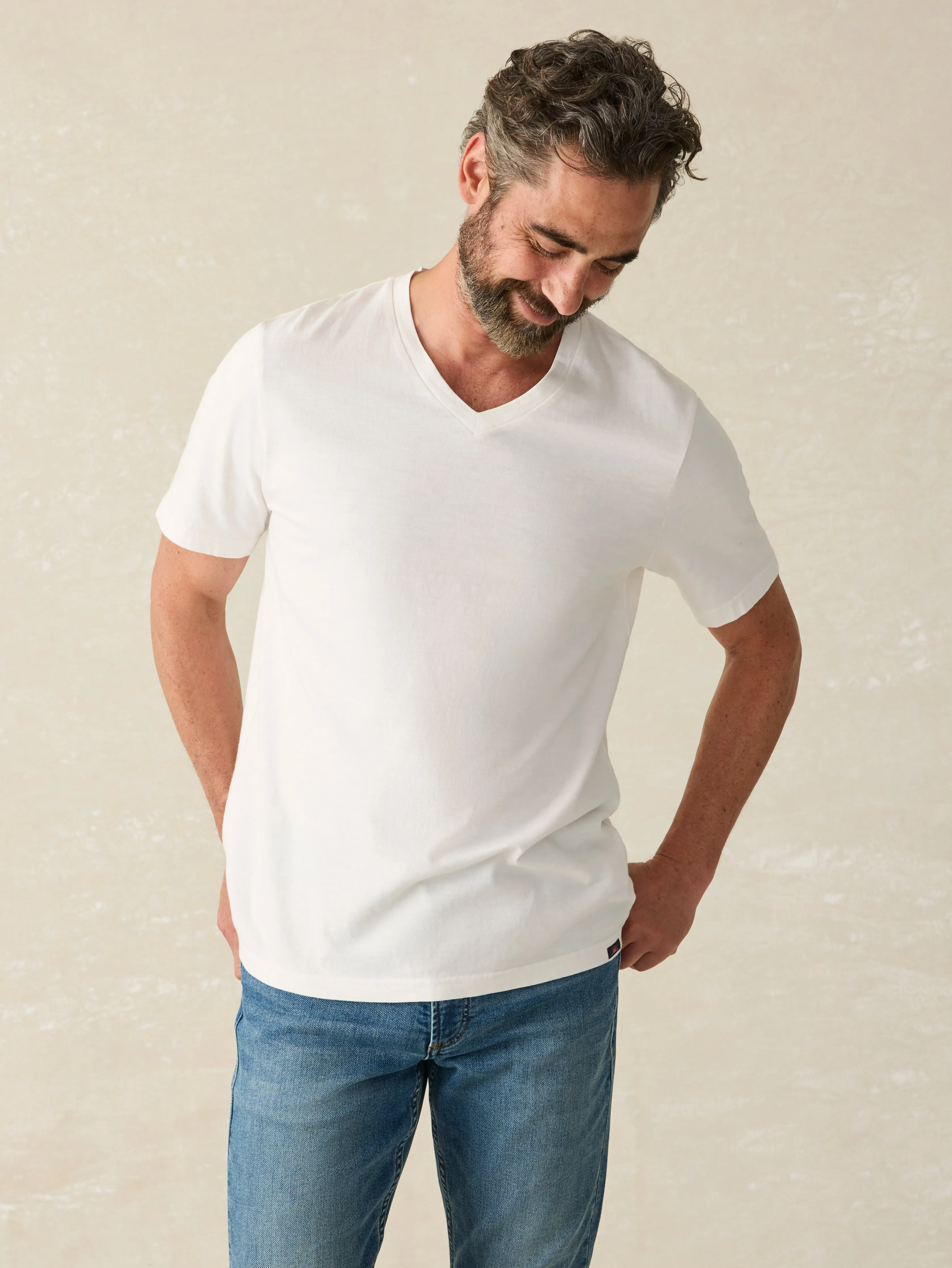 Sunwashed V-Neck Tee - White sold by Faherty