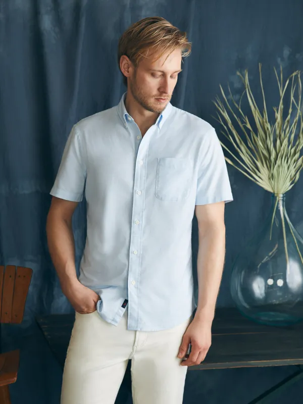 Short-Sleeve Supima Oxford Shirt - Blue Heather sold by Faherty