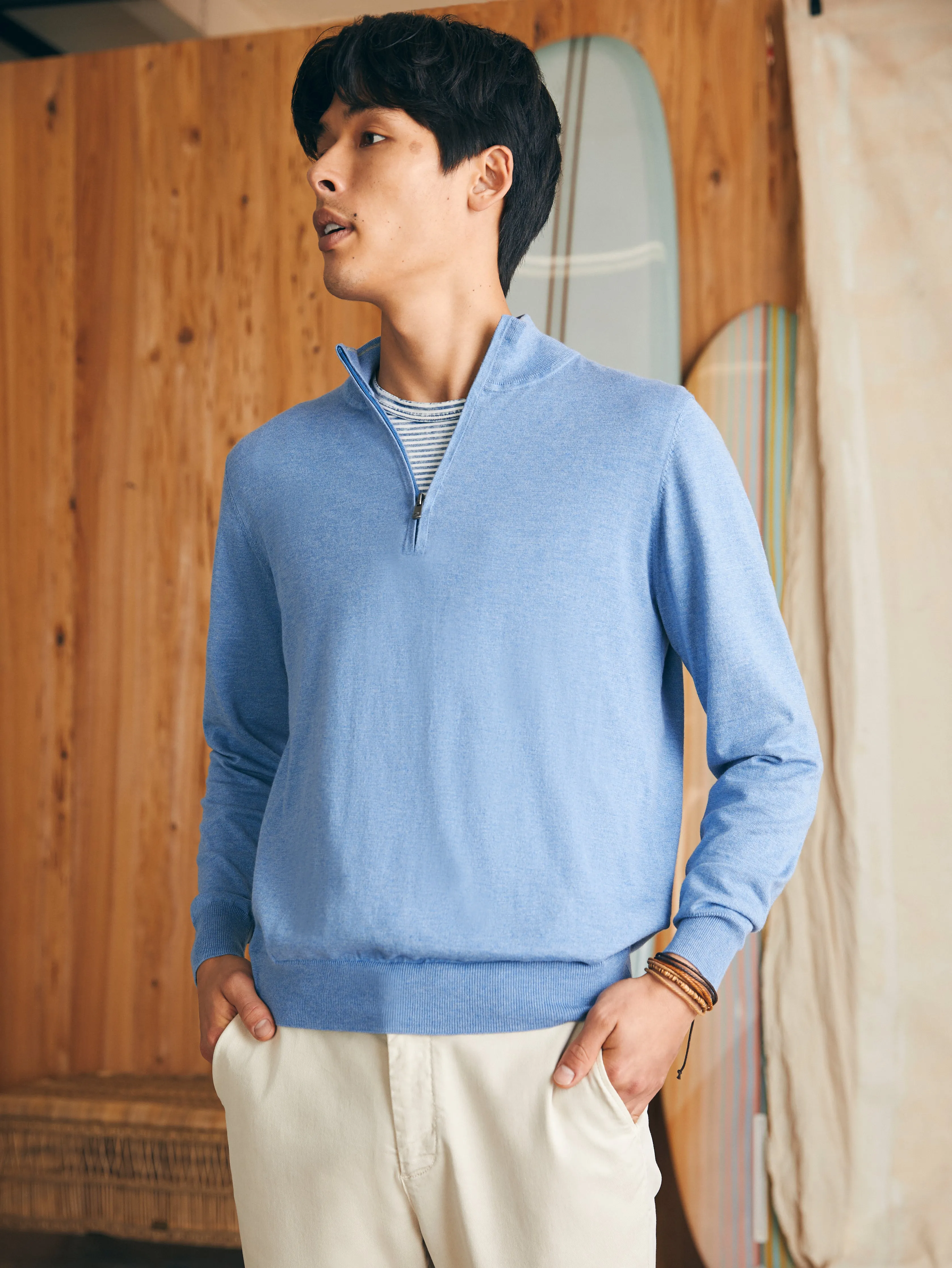 Movement™ Quarter Zip Sweater (Tall) - Azure Sky Heather sold by Faherty