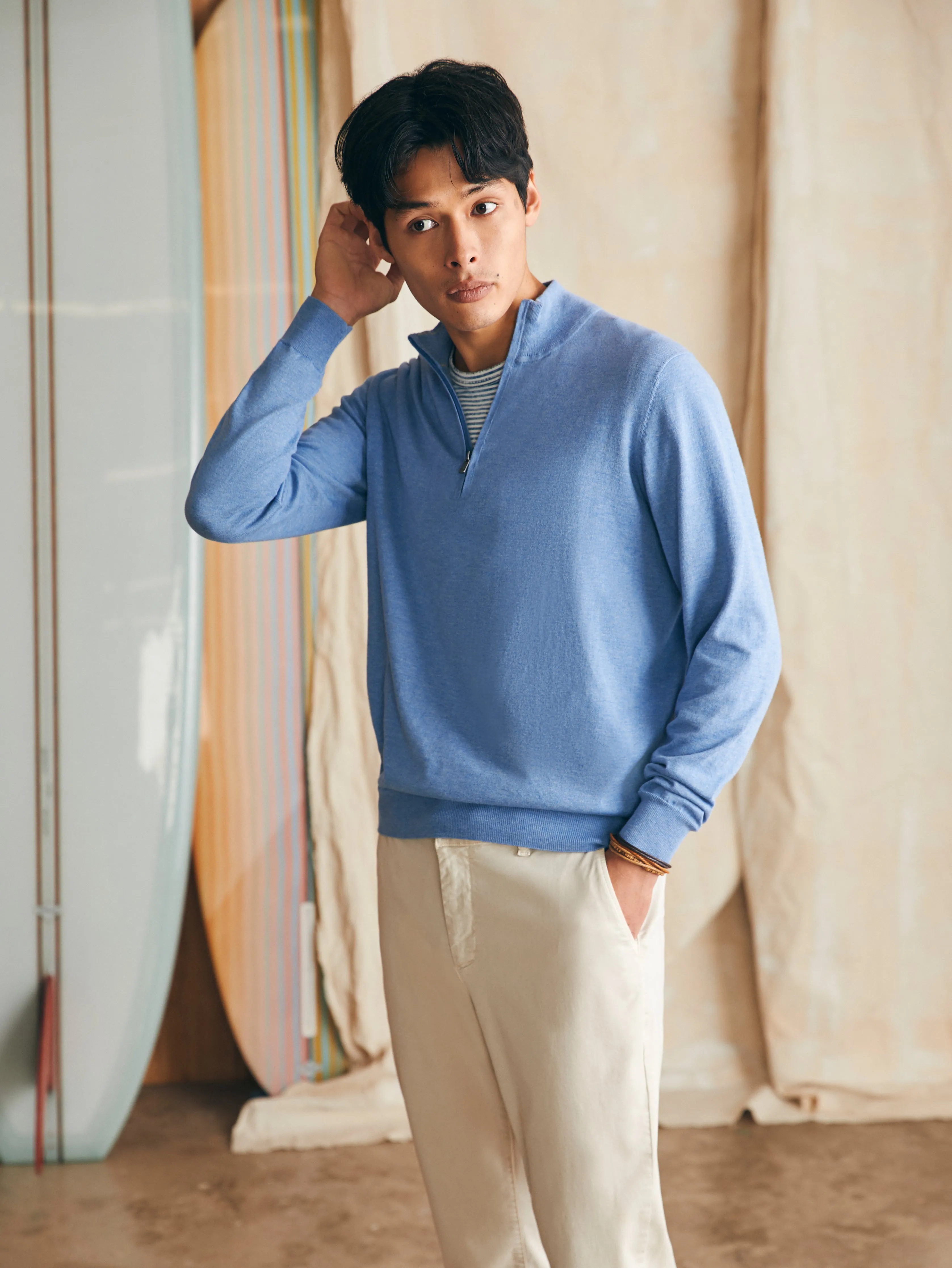 Movement™ Quarter Zip Sweater (Tall) - Azure Sky Heather sold by Faherty product image thumbnail 3