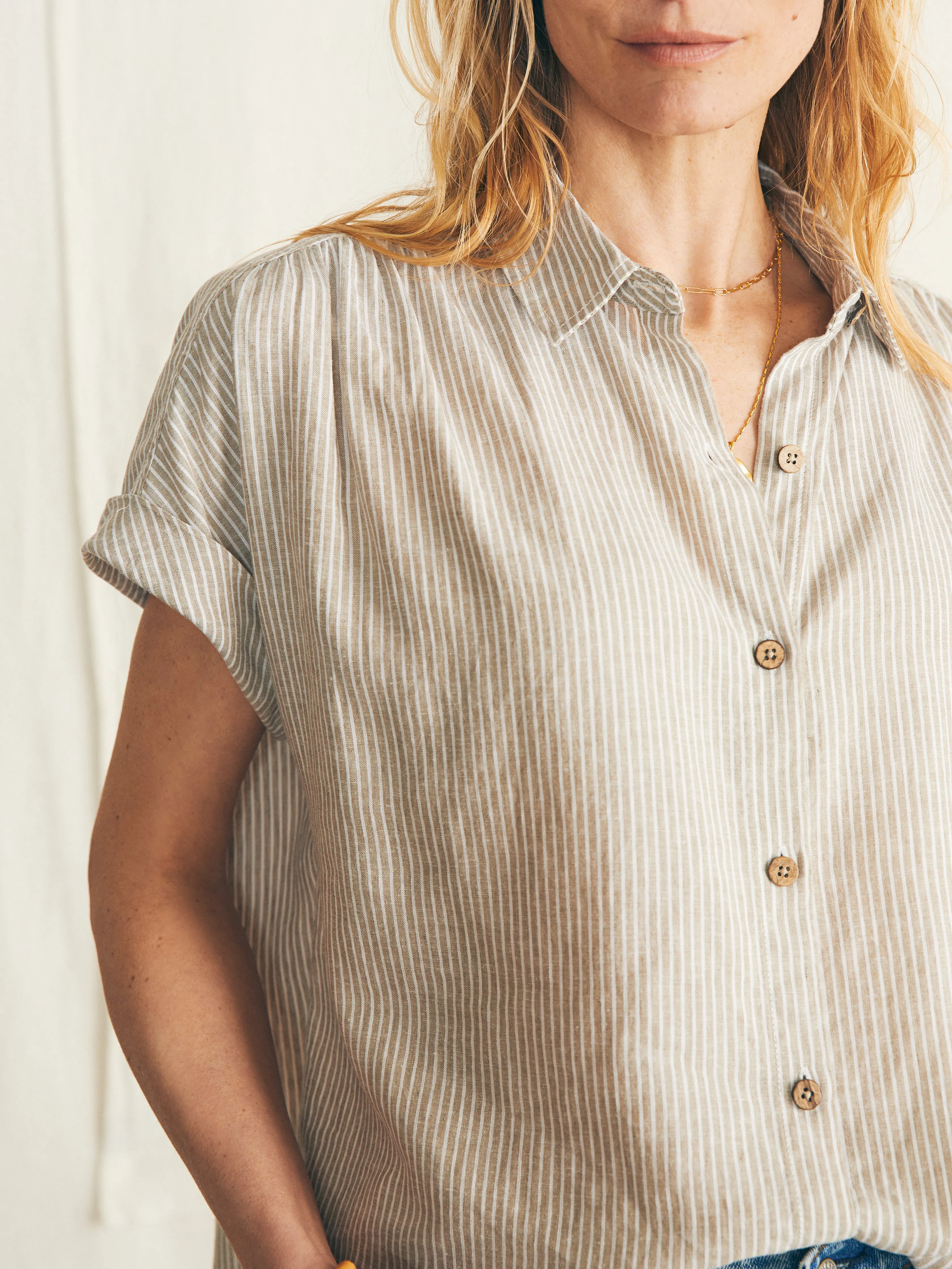 Breeze Shirt - Tan Petite Stripe sold by Faherty product image thumbnail 2