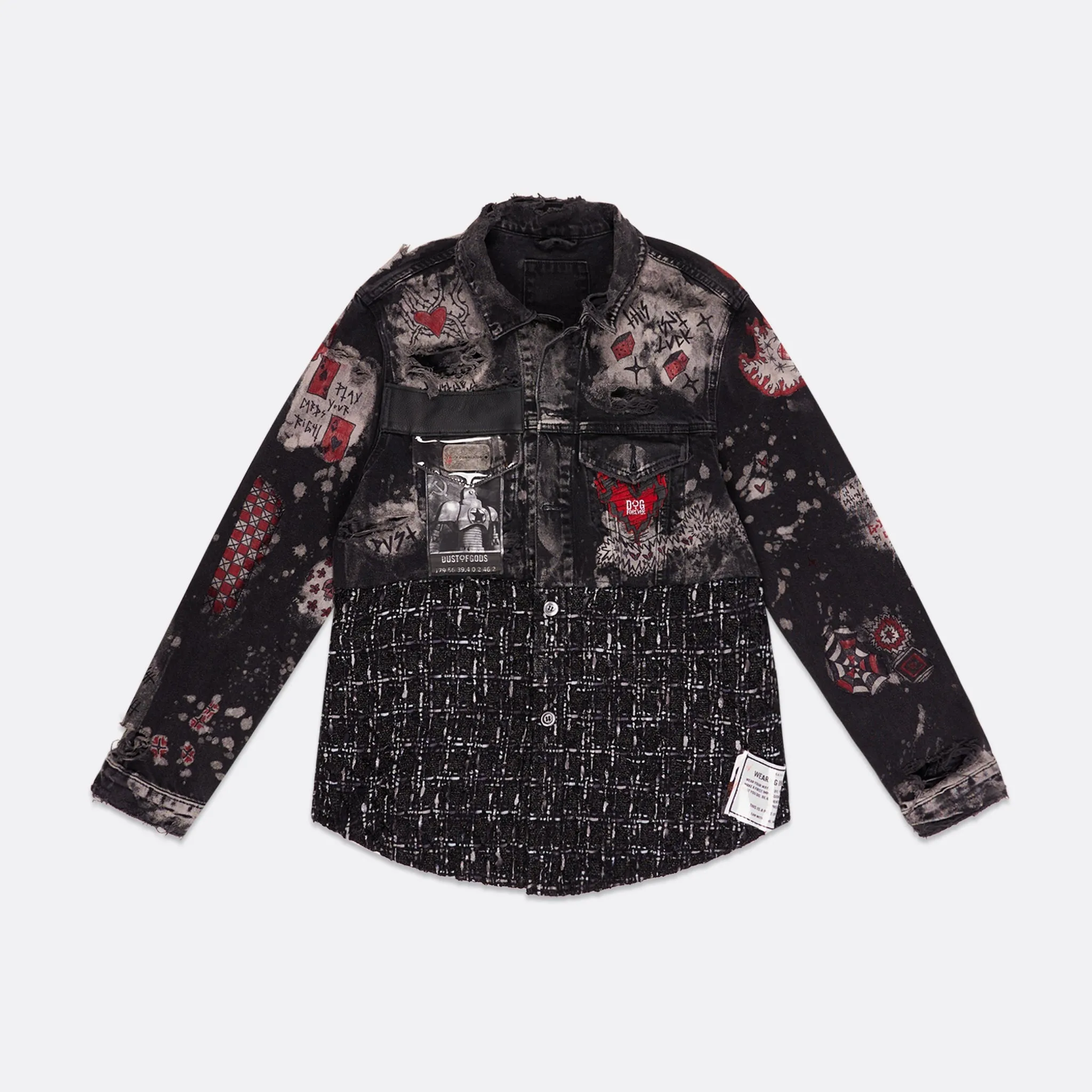 UPCYCLED MIXED DENIM AND TWEED JACKET sold by Faith Connexion