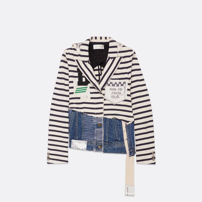 WOMAN UPCYCLED STRIPED JACKET WITH DENIM sold by Faith Connexion