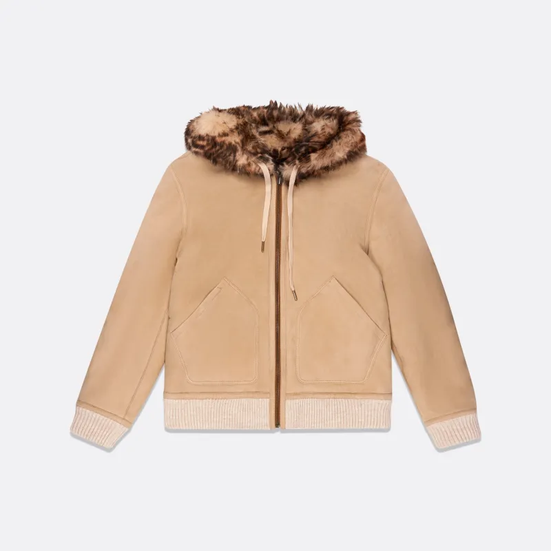 REVERSIBLE SHEARLING HOODED LEATHER JACKET sold by Faith Connexion