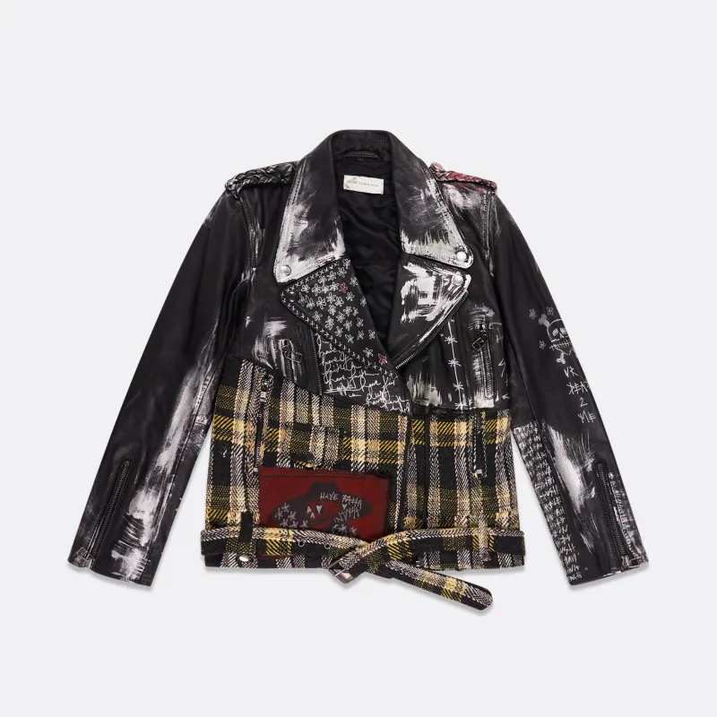 WOMAN UPCYCLED LEATHER AND WOOL JACKET sold by Faith Connexion