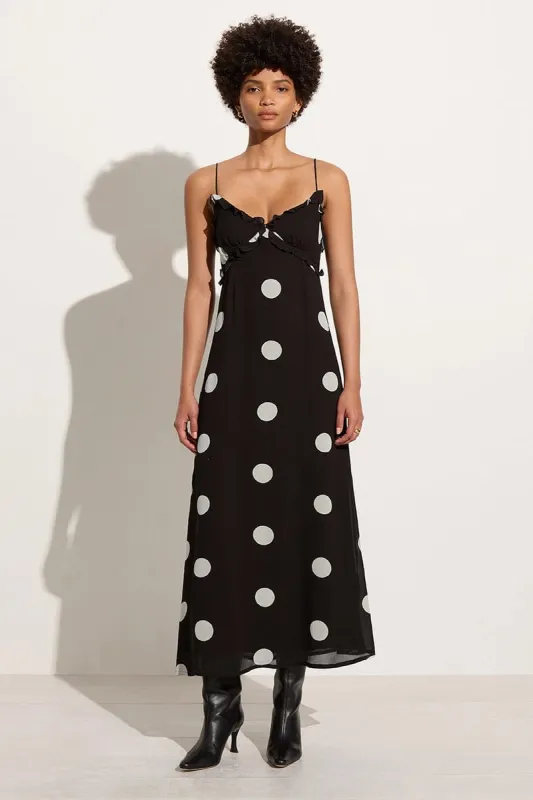 Maye Midi Dress Veia Polka Dot Chocolate sold by Faithfull the Brand