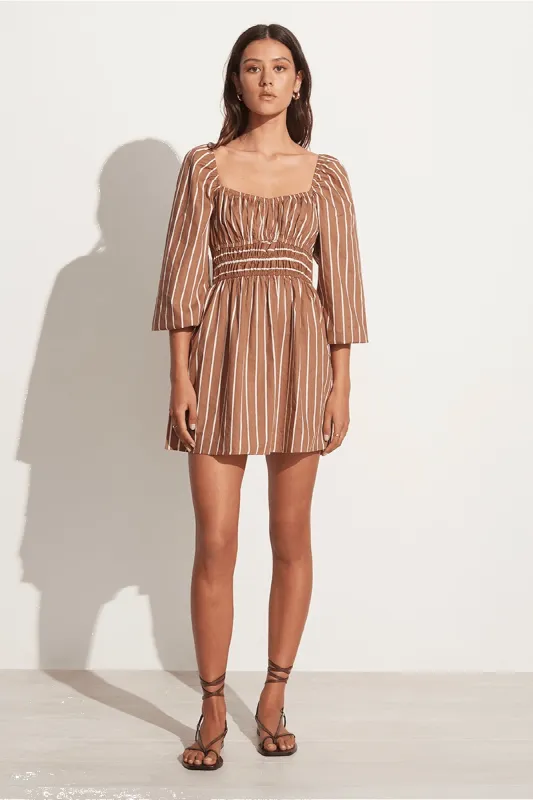 Paloma Mini Dress Adia Stripe Print Hazelnut - Final Sale sold by Faithfull the Brand
