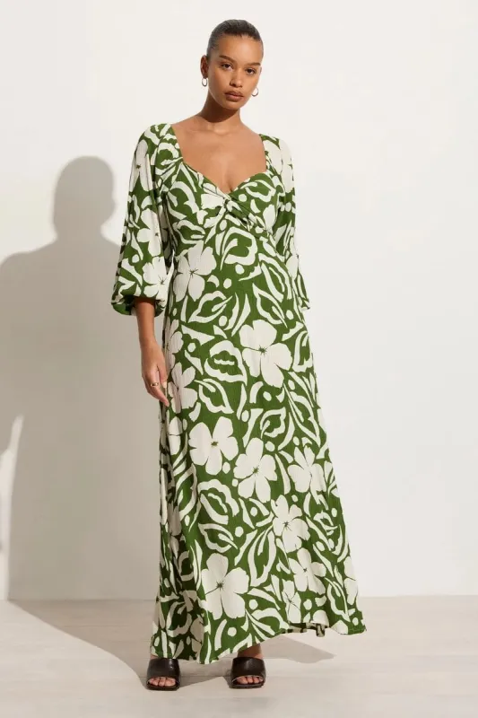 Ondina Midi Dress Pavito Floral Olive - Final Sale made by Faithfull the Brand