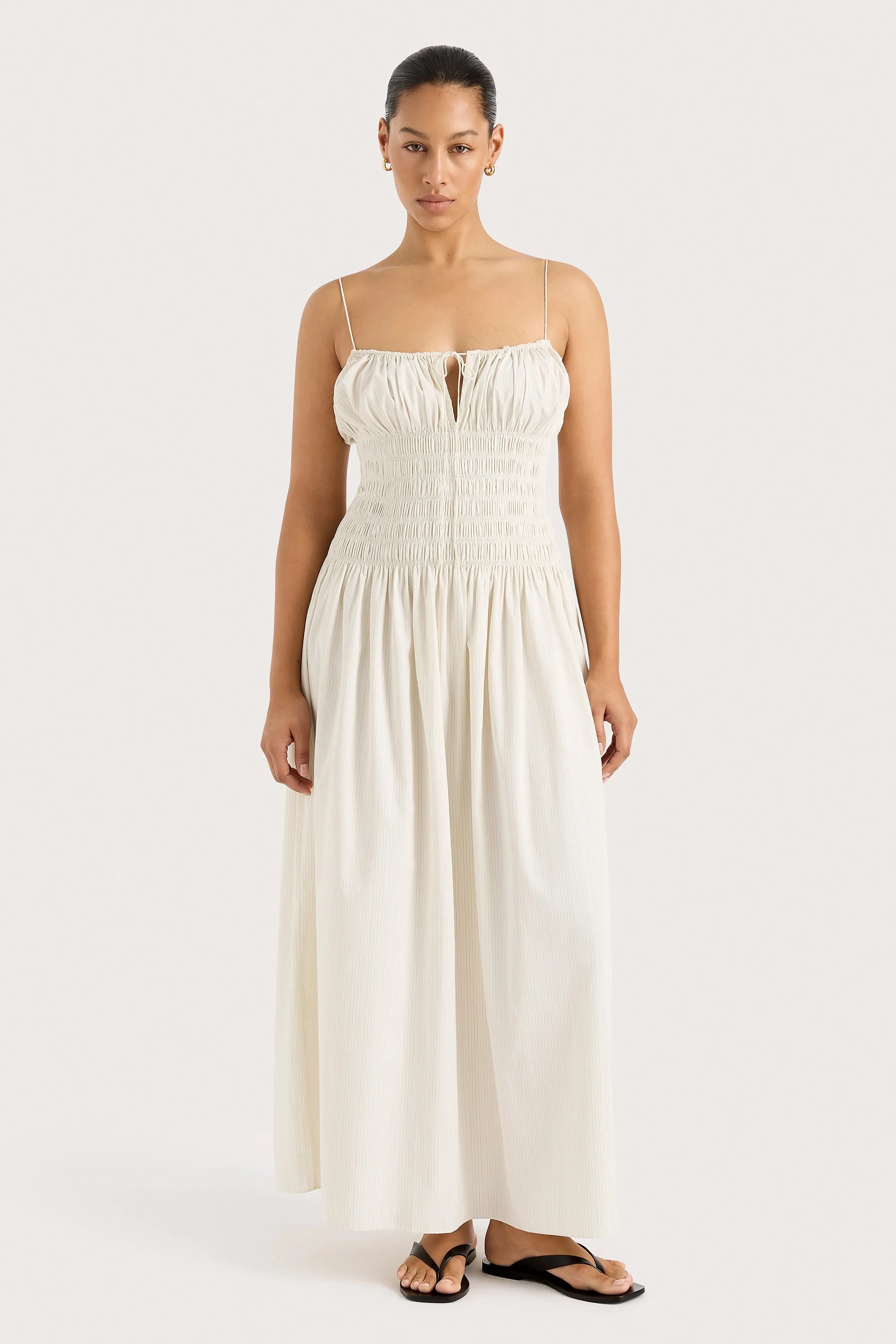 Aya String Maxi Dress Cream Pinstripe - Final Sale | Parallel