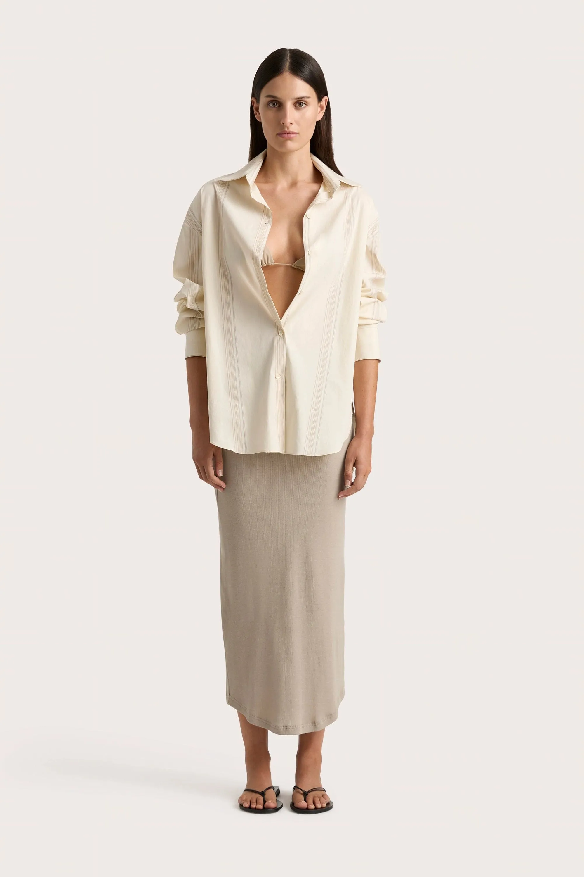 En Vau Shirt Foam Taupe Stripe - Final Sale sold by Faithfull the Brand