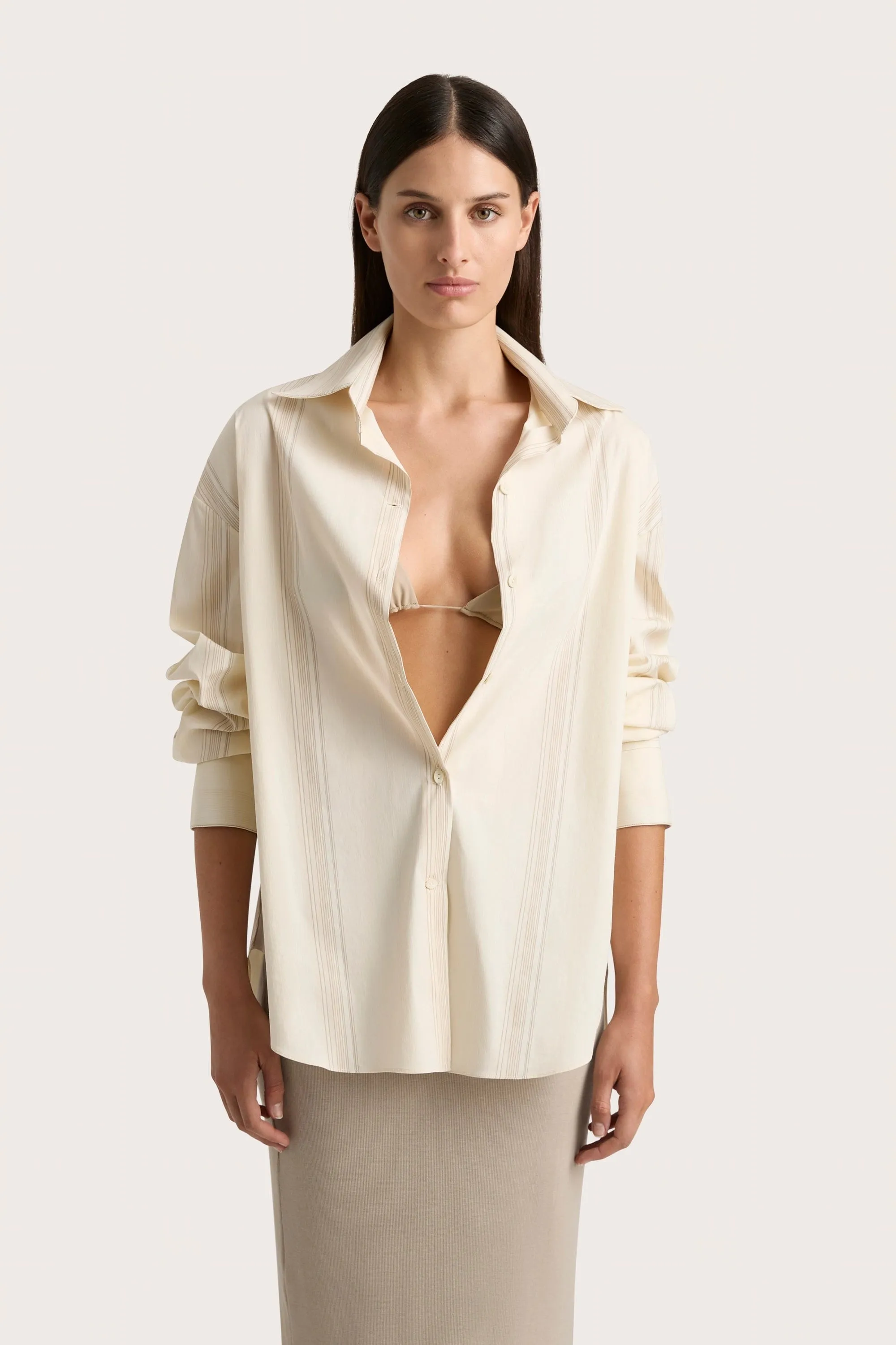 En Vau Shirt Foam Taupe Stripe - Final Sale sold by Faithfull the Brand product image thumbnail 3