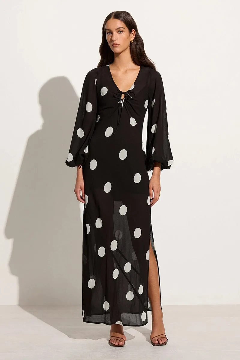 Santos Maxi Dress Veia Polka Dot Chocolate sold by Faithfull the Brand