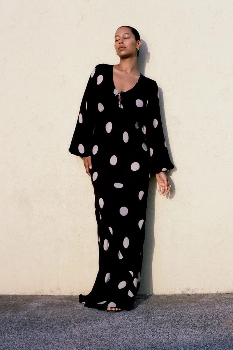 Santos Maxi Dress Veia Polka Dot Chocolate sold by Faithfull the Brand product image thumbnail 2