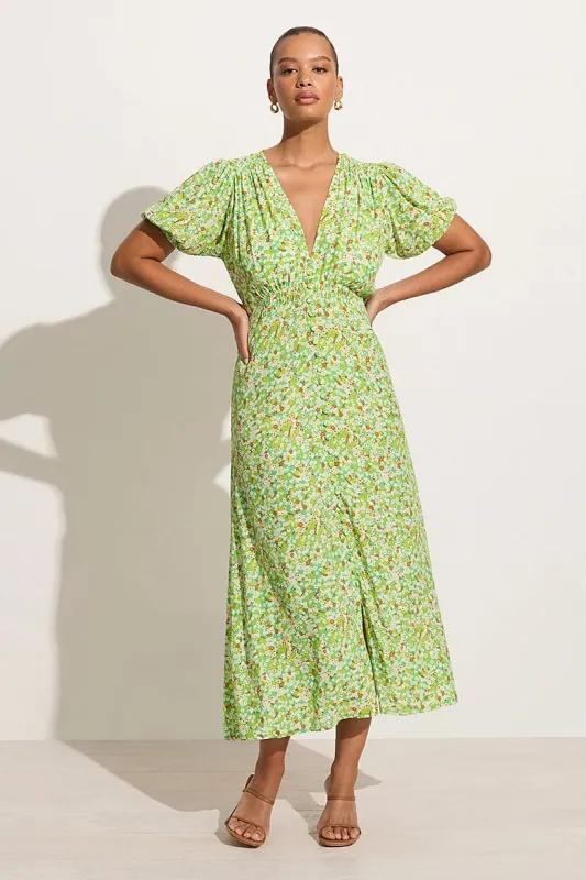 Bellavista Midi Dress Lou Floral Print Green - Final Sale sold by Faithfull the Brand