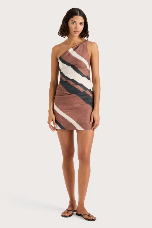 Marga Mini Dress Futura Stripe Chocolate sold by Faithfull the Brand