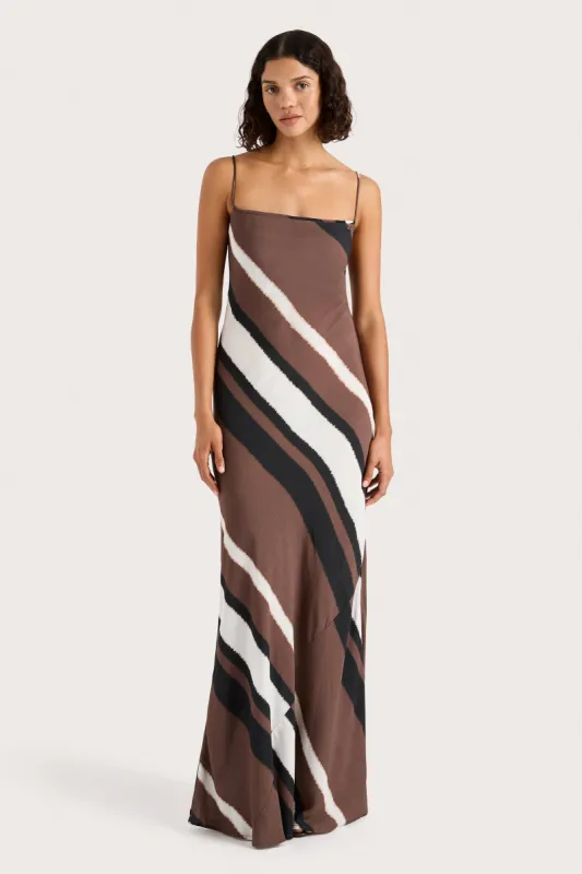 Sisudo Maxi Dress Futura Stripe Chocolate sold by Faithfull the Brand