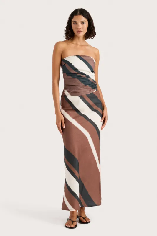 Dalicenca Skirt Futura Stripe Chocolate sold by Faithfull the Brand