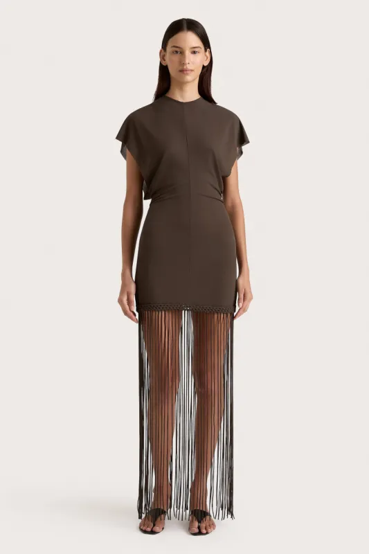 Brita Fringe Dress Chocolate Brown - Final Sale sold by Faithfull the Brand