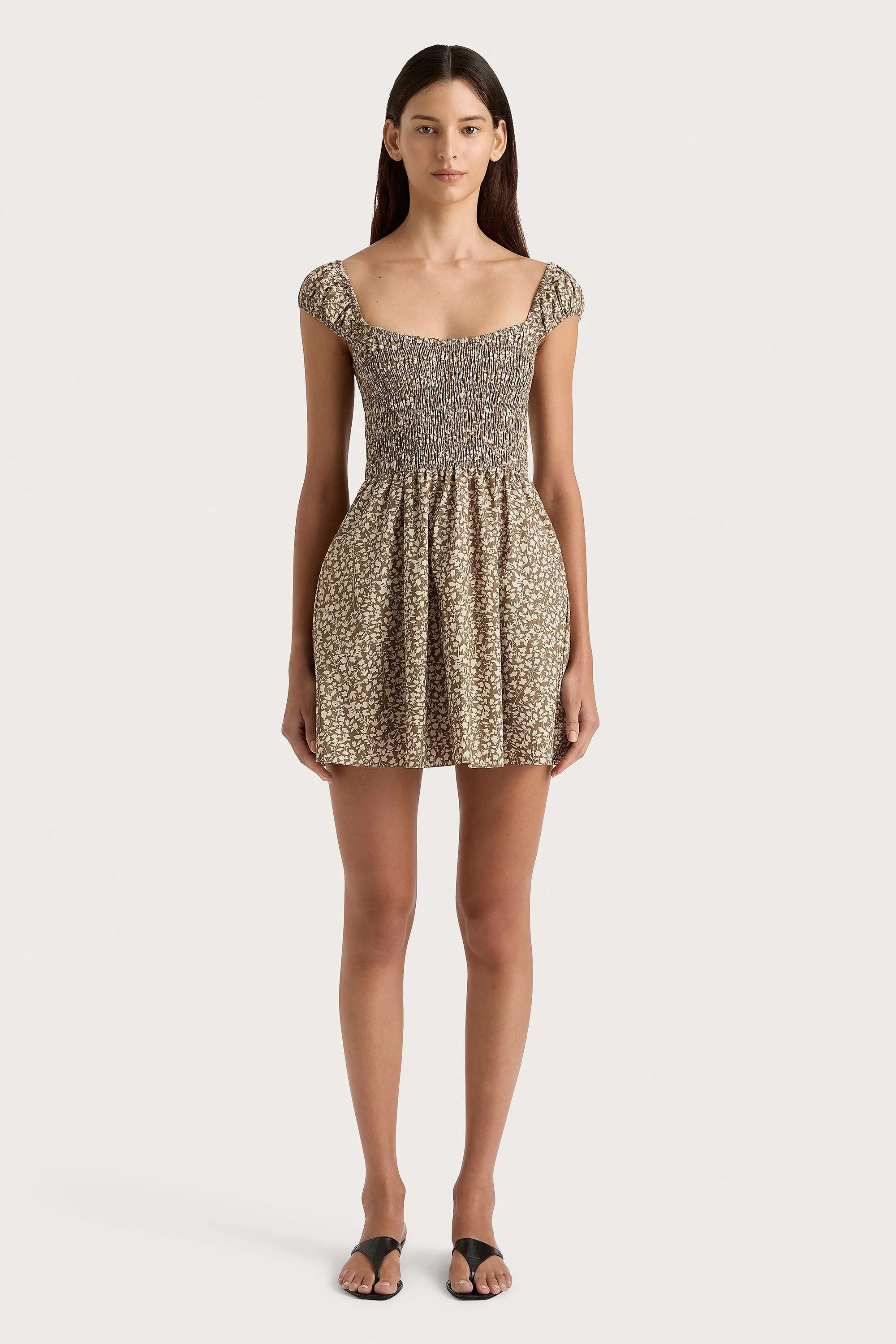 Lene Mini Dress Micro Leaves Walnut - Final Sale sold by Faithfull the Brand