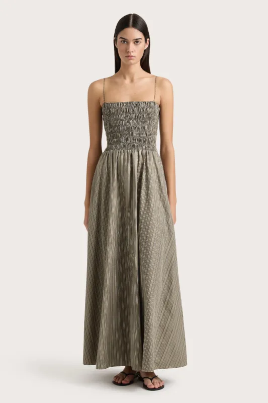 Lida Maxi Dress Khaki Stripe sold by Faithfull the Brand
