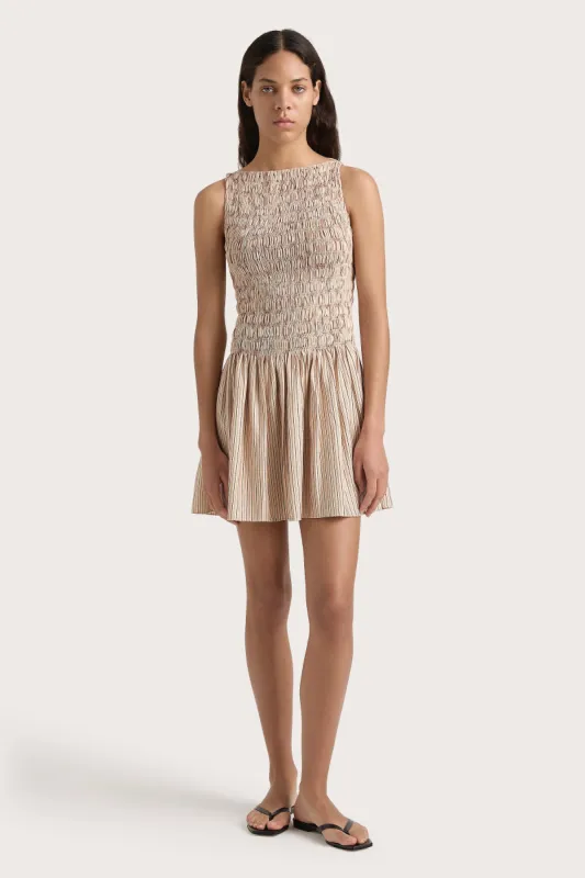 Noa Mini Dress Pinstripe Garnet Blush sold by Faithfull the Brand