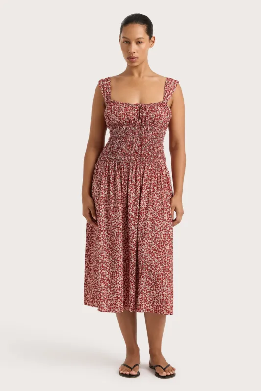 Yerres Midi Dress Peony Stamp Garnet - Final Sale sold by Faithfull the Brand