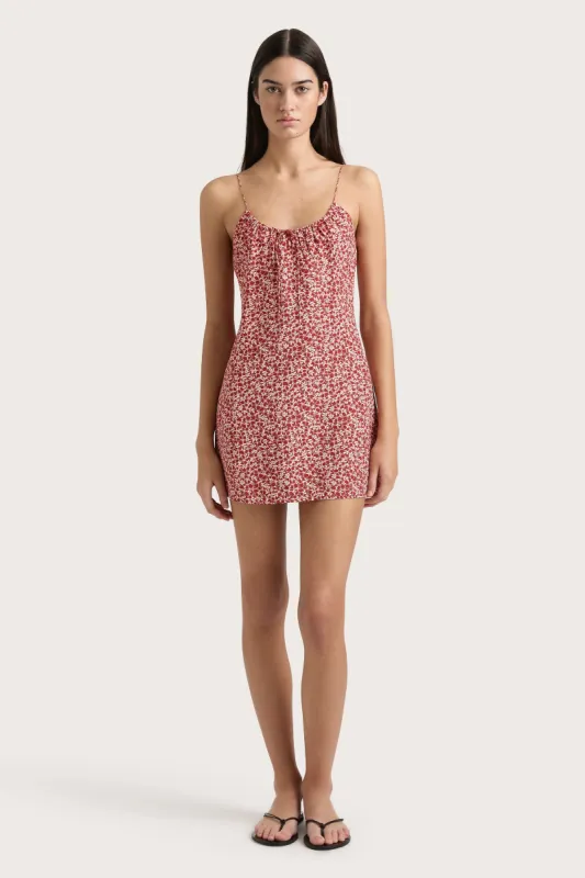 Pau Mini Dress Peony Stamp Garnet sold by Faithfull the Brand
