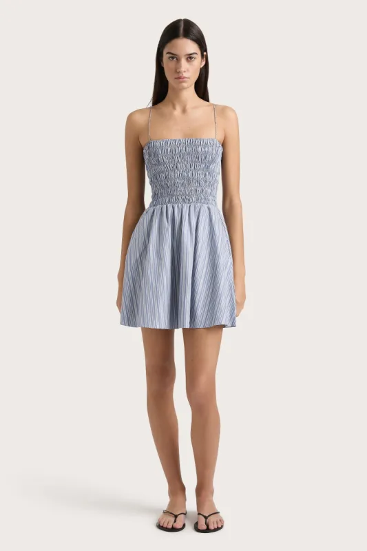 Union Mini Dress Blue Stripe sold by Faithfull the Brand