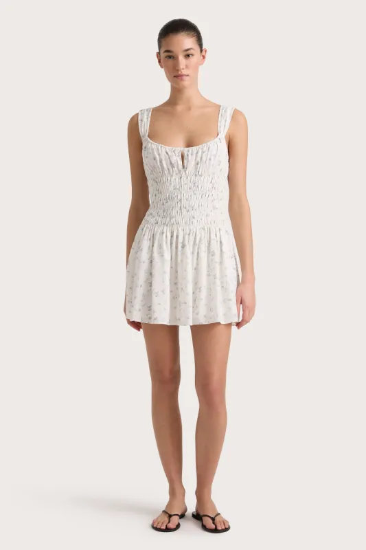 Yerres Mini Dress Blossom Egg Shell Powder Blue sold by Faithfull the Brand