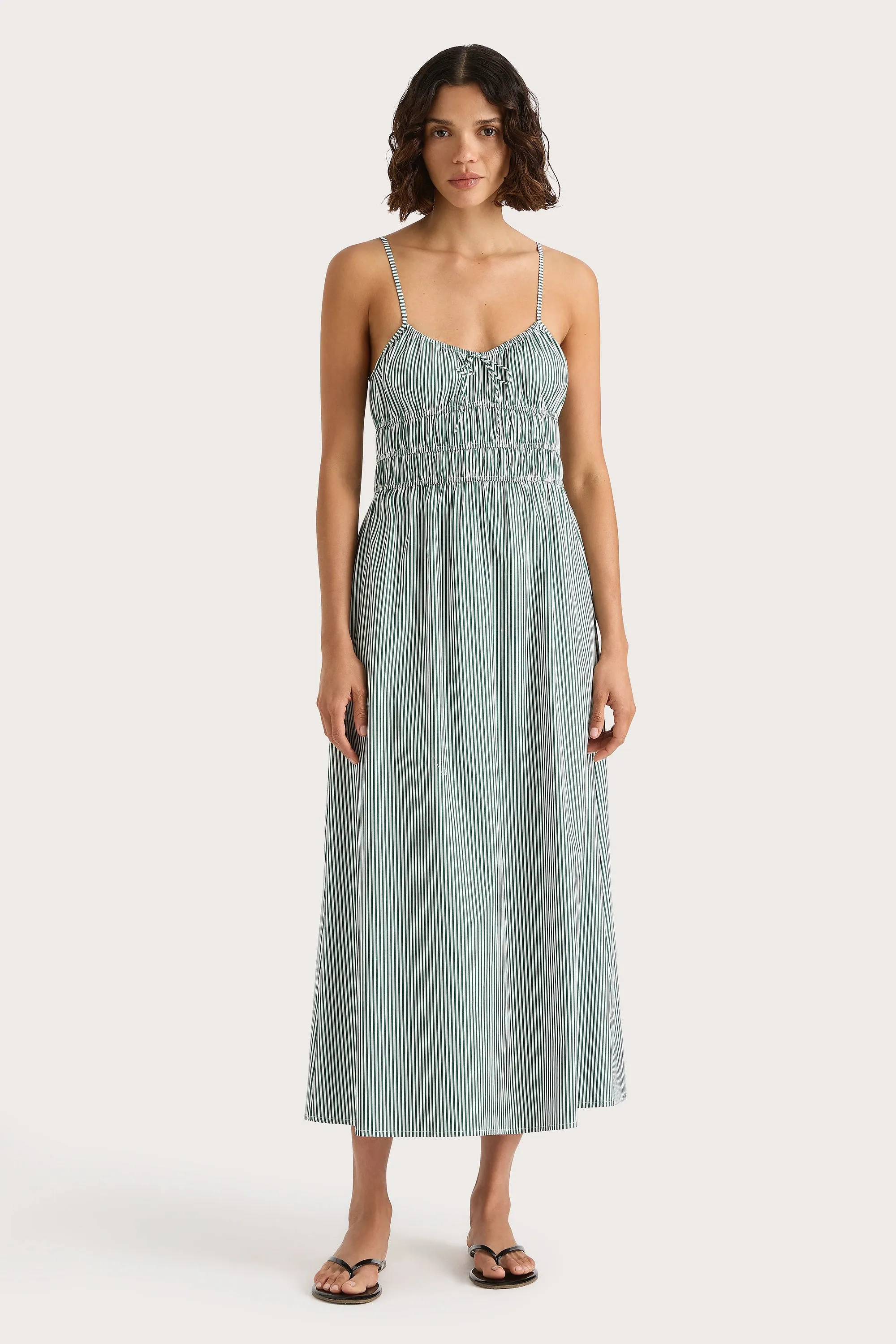Marianne Midi Dress Green Stripe sold by Faithfull the Brand