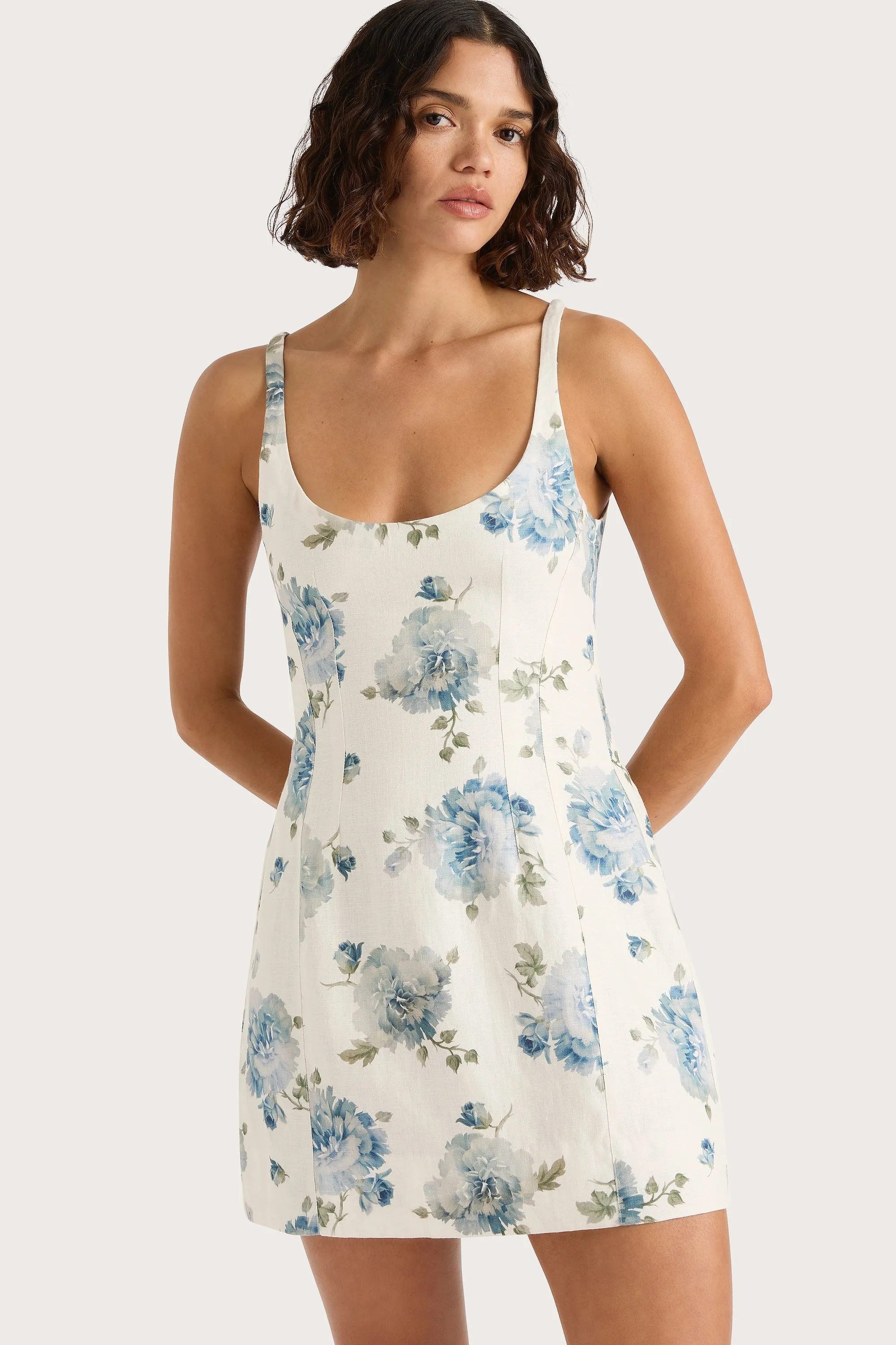 Sanne Mini Dress Cecile Floral Pale Blue sold by Faithfull the Brand product image thumbnail 3