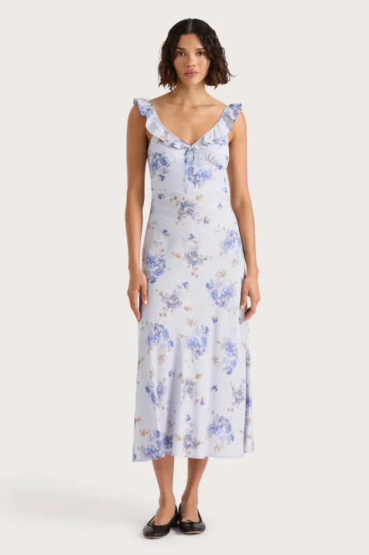 Yvonne Midi Dress Leona Floral Lilac sold by Faithfull the Brand