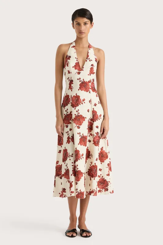 Marais Midi Dress Cecile Floral Garnet sold by Faithfull the Brand
