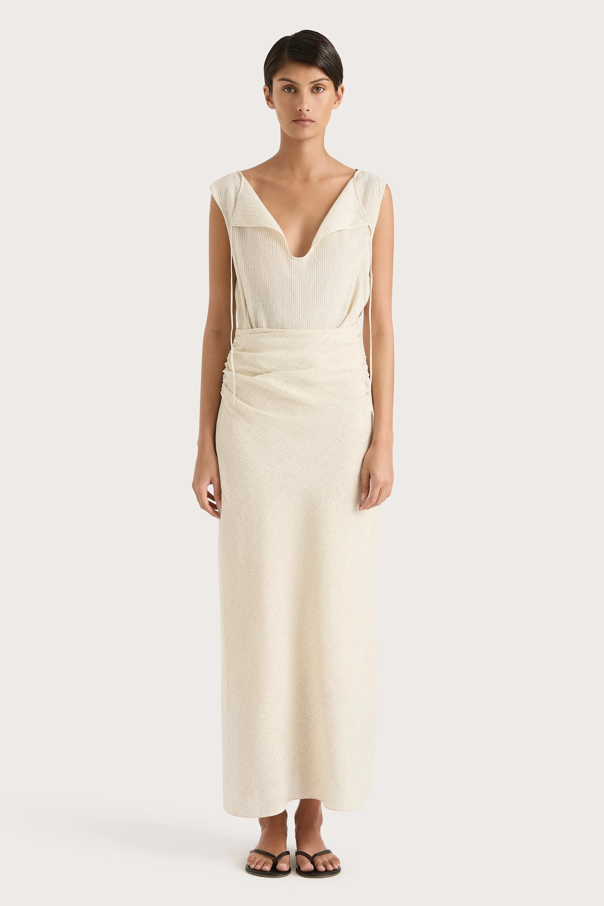 Aveline Dress Beige Pinstripe - Final Sale sold by Faithfull the Brand