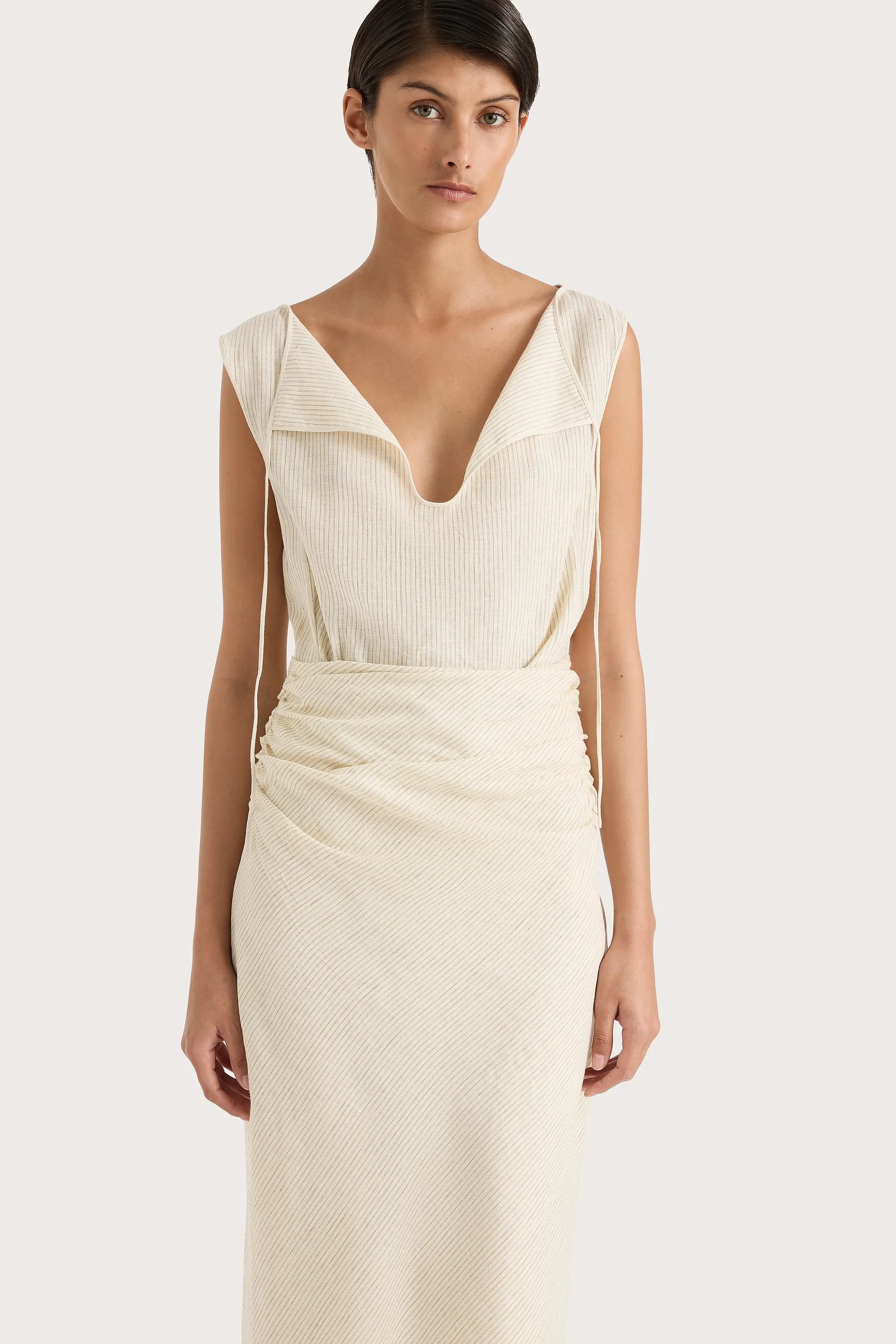 Aveline Dress Beige Pinstripe - Final Sale sold by Faithfull the Brand product image thumbnail 3