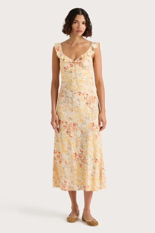 Yvonne Midi Dress Adeline Floral Yellow sold by Faithfull the Brand