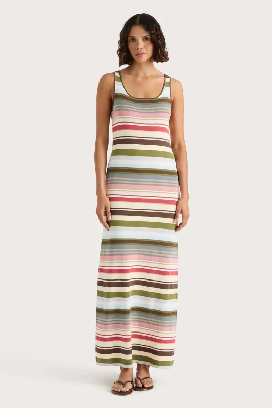 Enya Midi Dress Meleu Stripe Multi sold by Faithfull the Brand