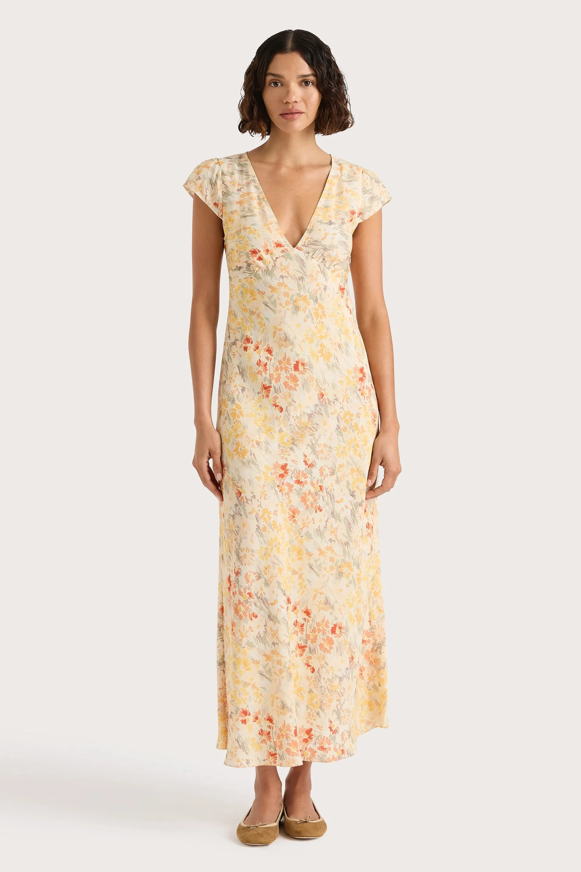 Esson Midi Dress Adeline Floral Yellow sold by Faithfull the Brand
