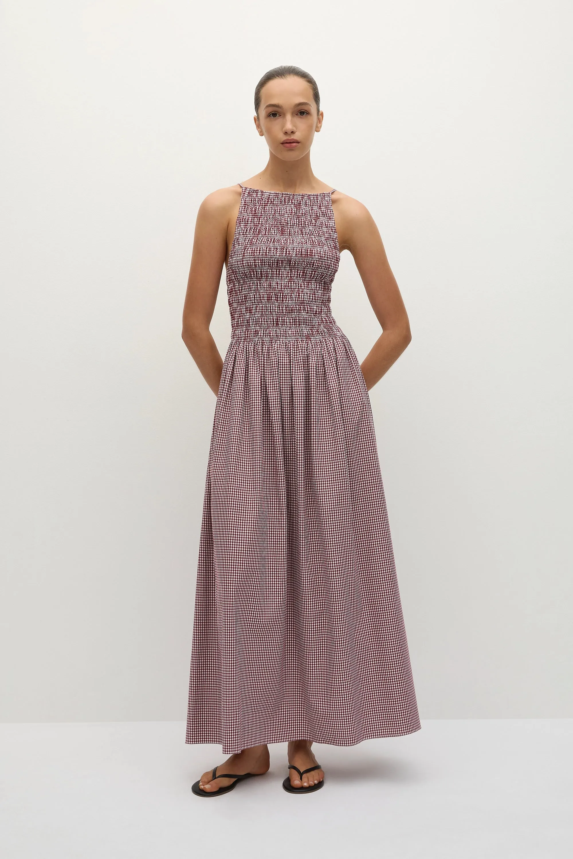 Laia Maxi Dress Gingham Deep Red sold by Faithfull the Brand